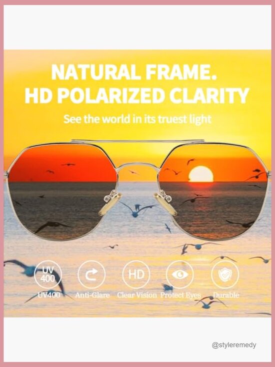 Polarized Aviator Sunglasses, Metal Frame with Acetate Arms, UV400 Protection main image 6